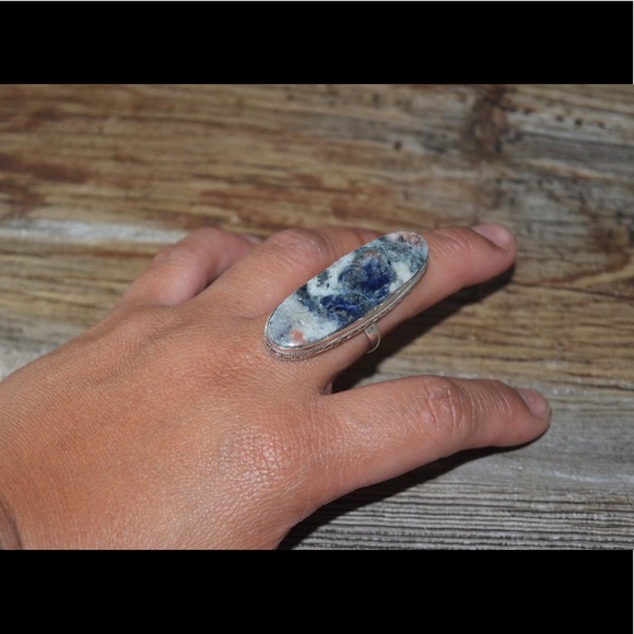 Oversize Stone of Sodalite Ring Size 7 1/4 - Picture 1 of 9